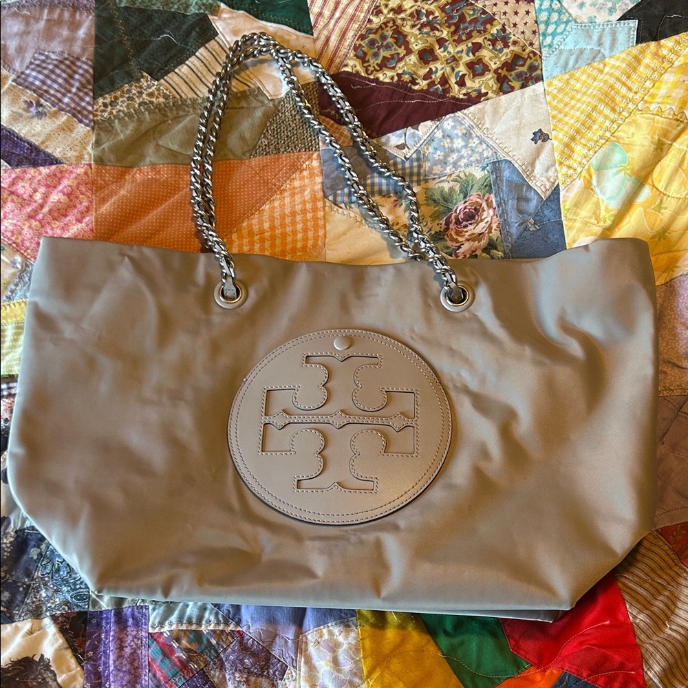 Tory Burch Gray Tote with Chain Handles